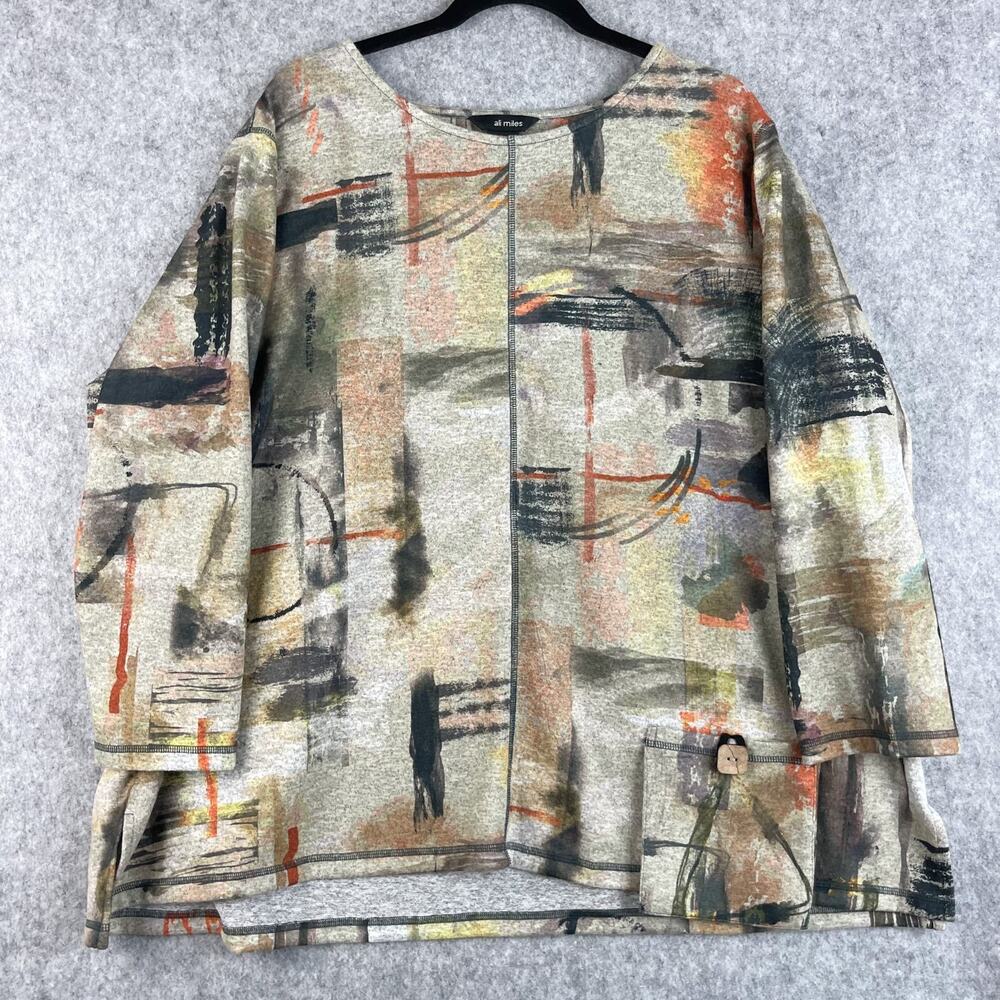 Ali Miles Top Womens 2X Multi Knit Relaxed Abstract Pocket Oversized Artsy